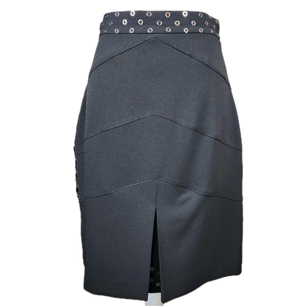 Alberto Makali Skirt Womens 2‎ 4 Black Grommets Ribbon Lace Vintage Designer VTG
